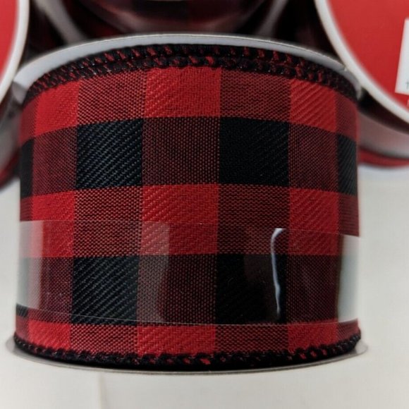 Red Black Buffalo Plaid Wired Holiday Crafting Ribbon 2 1/2 x 20 ft Lot of 4 - Picture 4 of 4